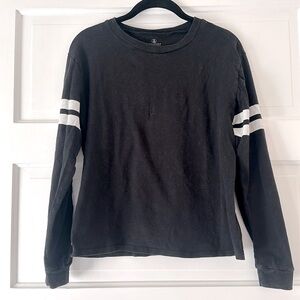 Volcom Long Sleeve Black tee. Stripes on sleeves.